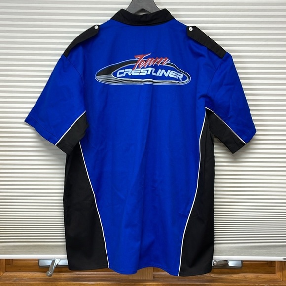 Speed Zone Race Gear Team Crestliner Boats Blue Black Button Up Shirt Size 2XL - Picture 4 of 8